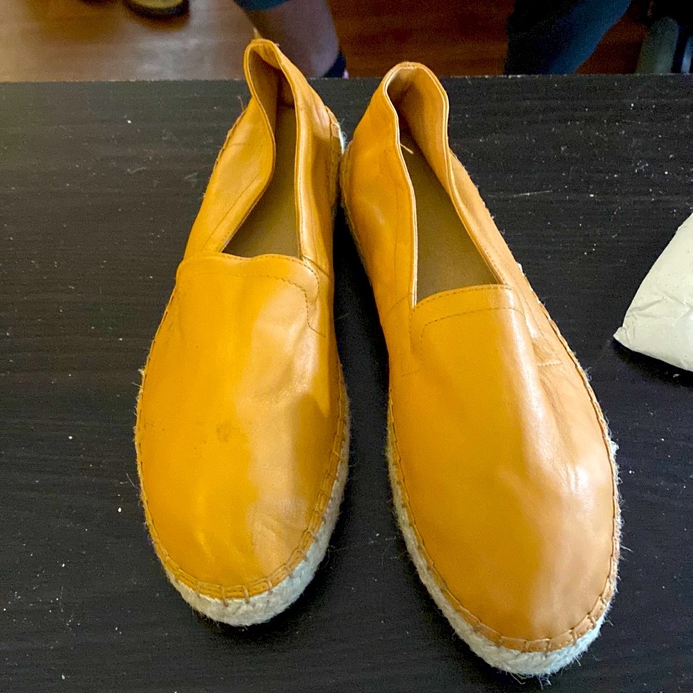 Mustard colored leather espadrilles!!